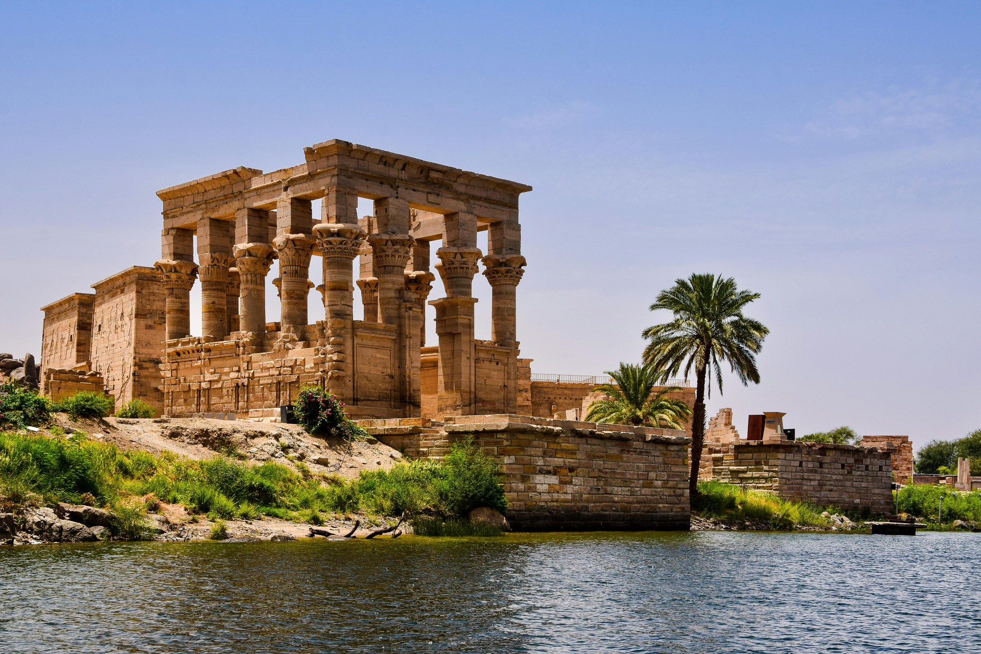 The Temple of Isis at Philae standing on its island in the Nile at Aswan